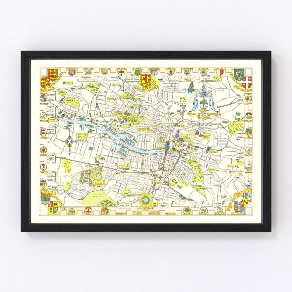 Vintage Map of Glasgow, Scotland 1938