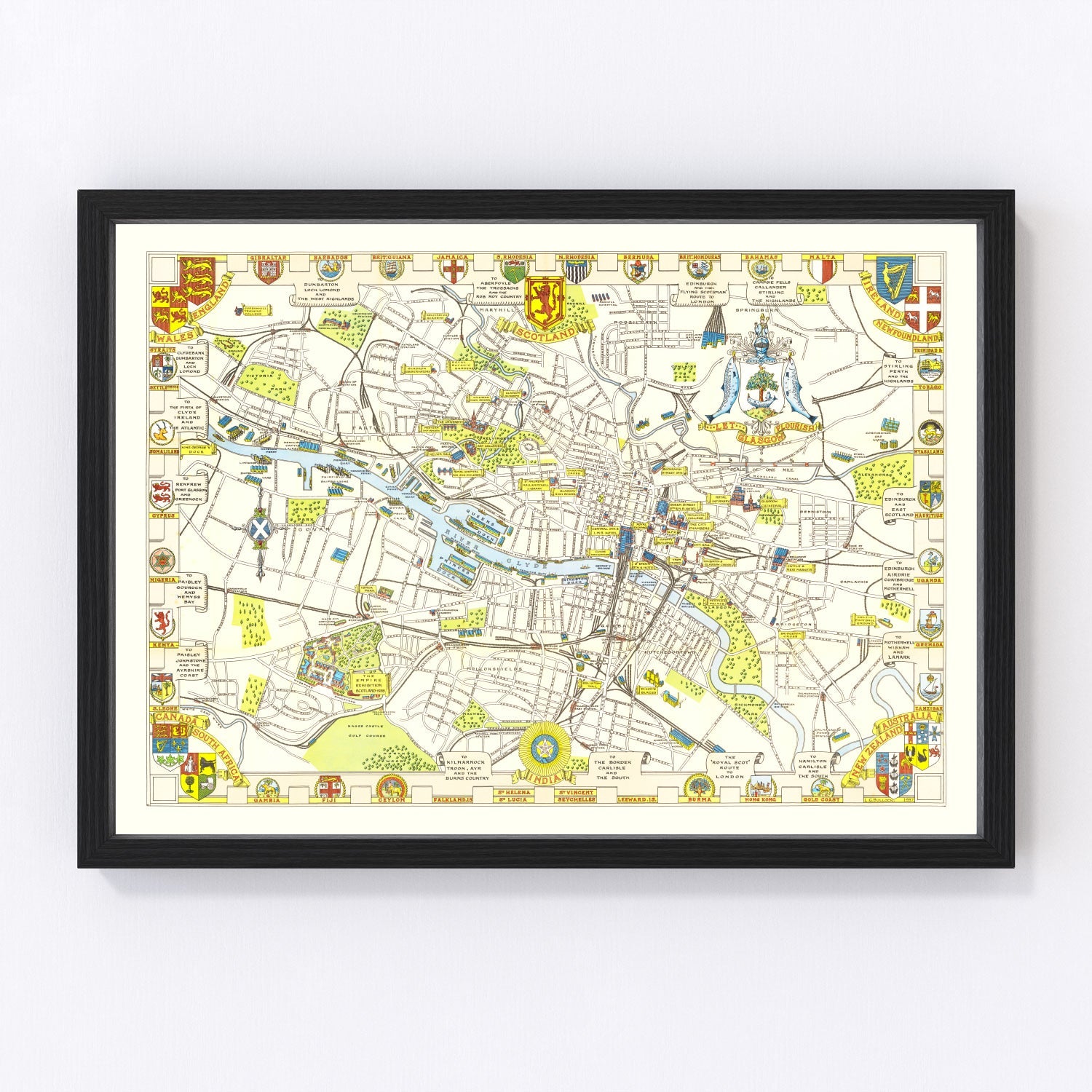 Vintage Map of Glasgow, Scotland 1938