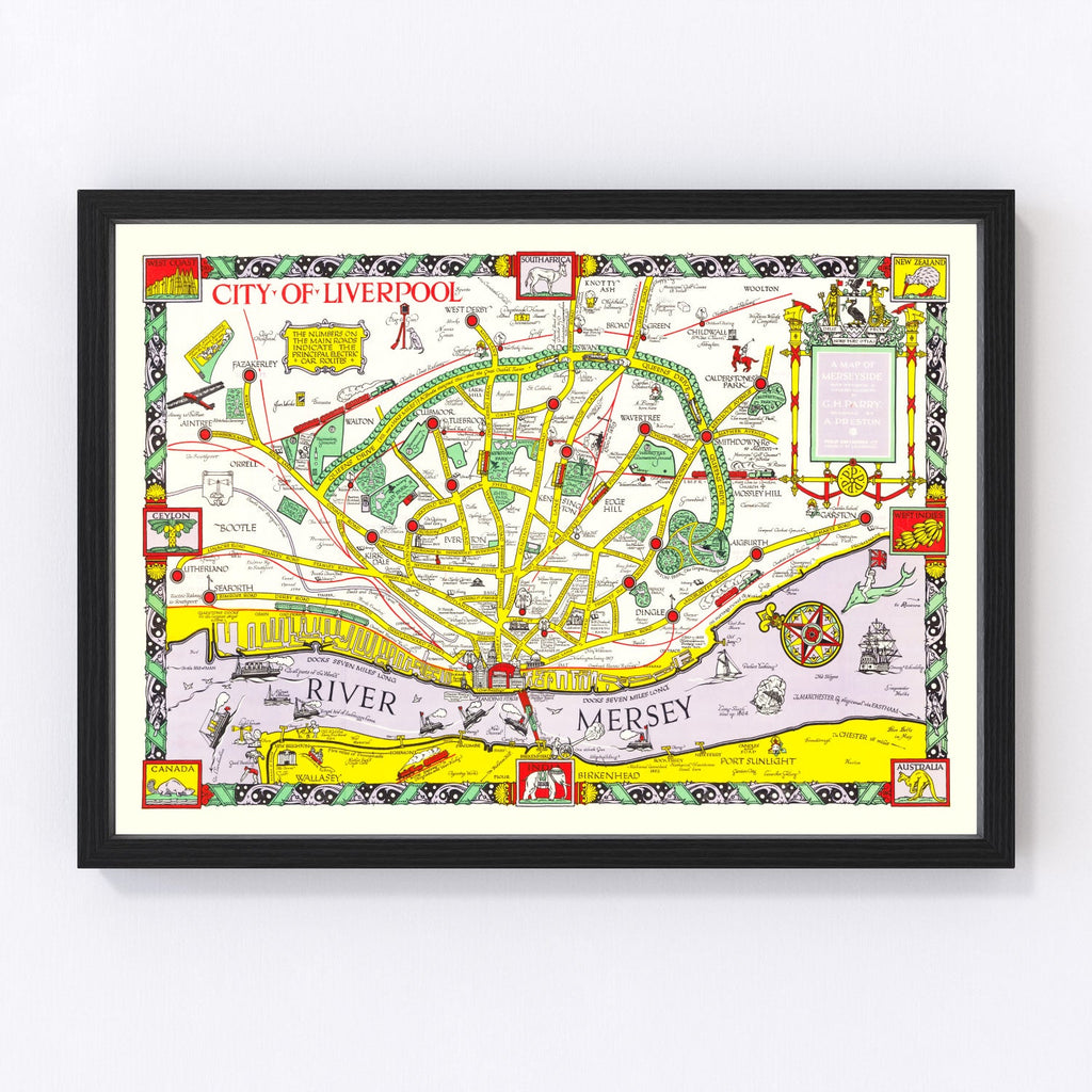 Vintage Map of Liverpool, England 1934