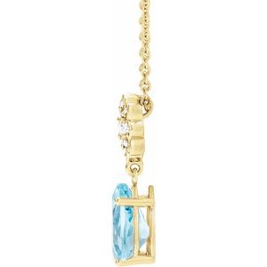 14K Yellow Gold Natural Aquamarine & .08 CTW Natural Diamond 16-18" Necklace