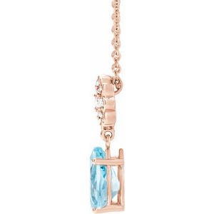 14K Rose Gold Natural Aquamarine & .08 CTW Natural Diamond 16-18" Necklace