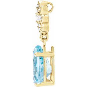 14K Yellow Gold Natural Aquamarine & .08 CTW Natural Diamond Floral-Inspired Pendant