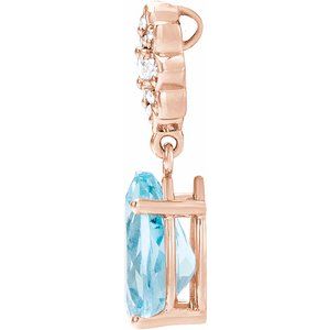 14K Rose Gold Natural Aquamarine & .08 CTW Natural Diamond Floral-Inspired Pendant