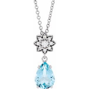 Sterling Silver Natural Aquamarine & .08 CTW Natural Diamond 16-18" Necklace