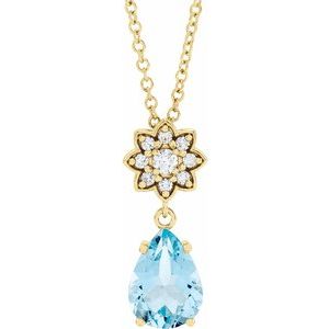 14K Yellow Gold Natural Aquamarine & .08 CTW Natural Diamond 16-18" Necklace