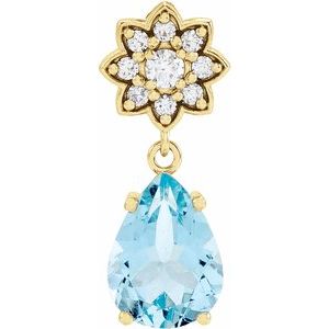14K Yellow Gold Natural Aquamarine & .08 CTW Natural Diamond Floral-Inspired Pendant
