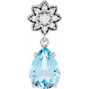 Platinum Natural Aquamarine & .08 CTW Natural Diamond Floral-Inspired Pendant