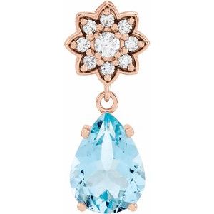 14K Rose Gold Natural Aquamarine & .08 CTW Natural Diamond Floral-Inspired Pendant