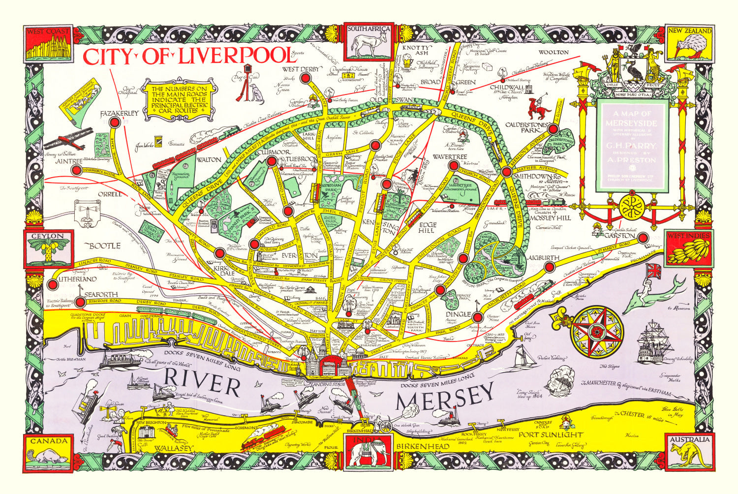 Vintage Map of Liverpool, England 1934