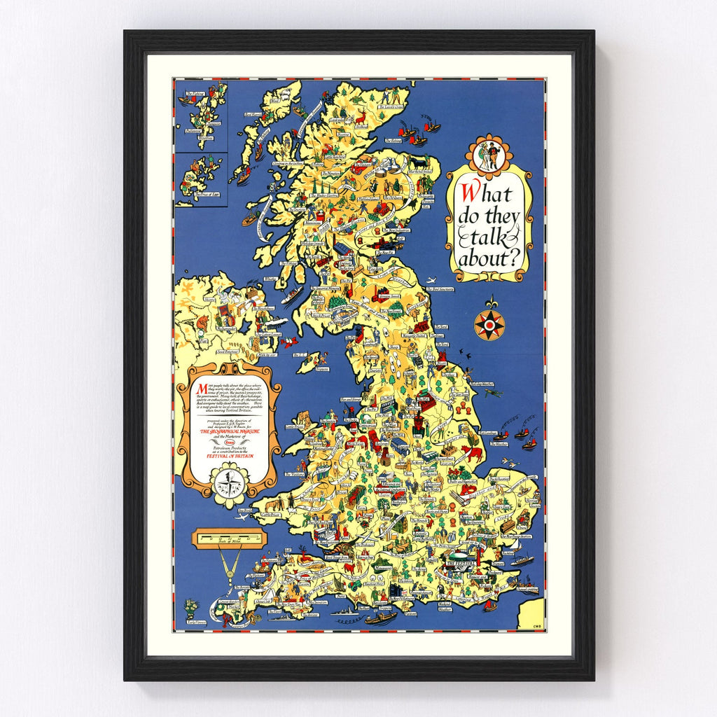 Vintage Pictorial Map of the British Isles, 1951