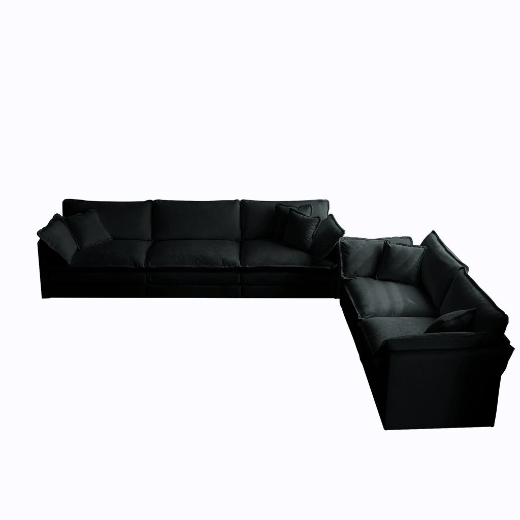 Sofa Set of 2 Chenille Couch, 2+3 Seater Sofa Set Deep Seat Sofa, Modern Sofa Set for Living Room, Black Chenille