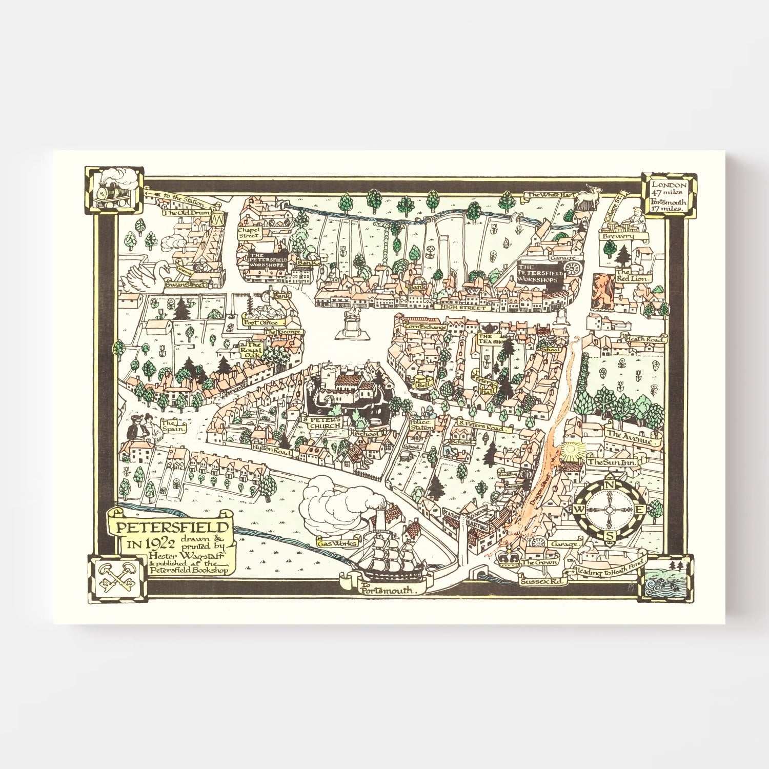 Vintage Map of Petersfield, England 1922