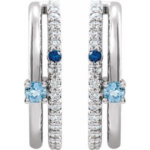 Sterling Silver Natural Multi-Gemstone & 1/5 CTW Natural Diamond Hoop Earrings – image 2