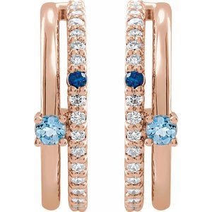 14K Rose Gold Natural Multi-Gemstone & 1/5 CTW Natural Diamond Hoop Earrings – image 2