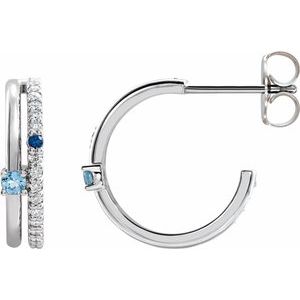 Platinum Natural Multi-Gemstone & 1/5 CTW Natural Diamond Hoop Earrings