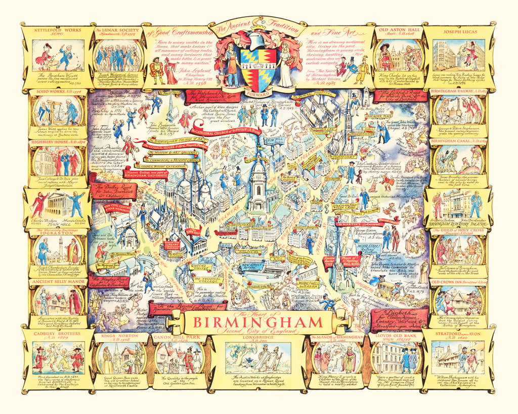 Vintage Map of Birmingham, England 1940