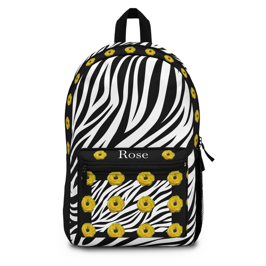 Yellow Floral Zebra Backpack, Trendy Book Bag, Unique School Bag, Personalized Travel Backpack, Chic Everyday Carryall