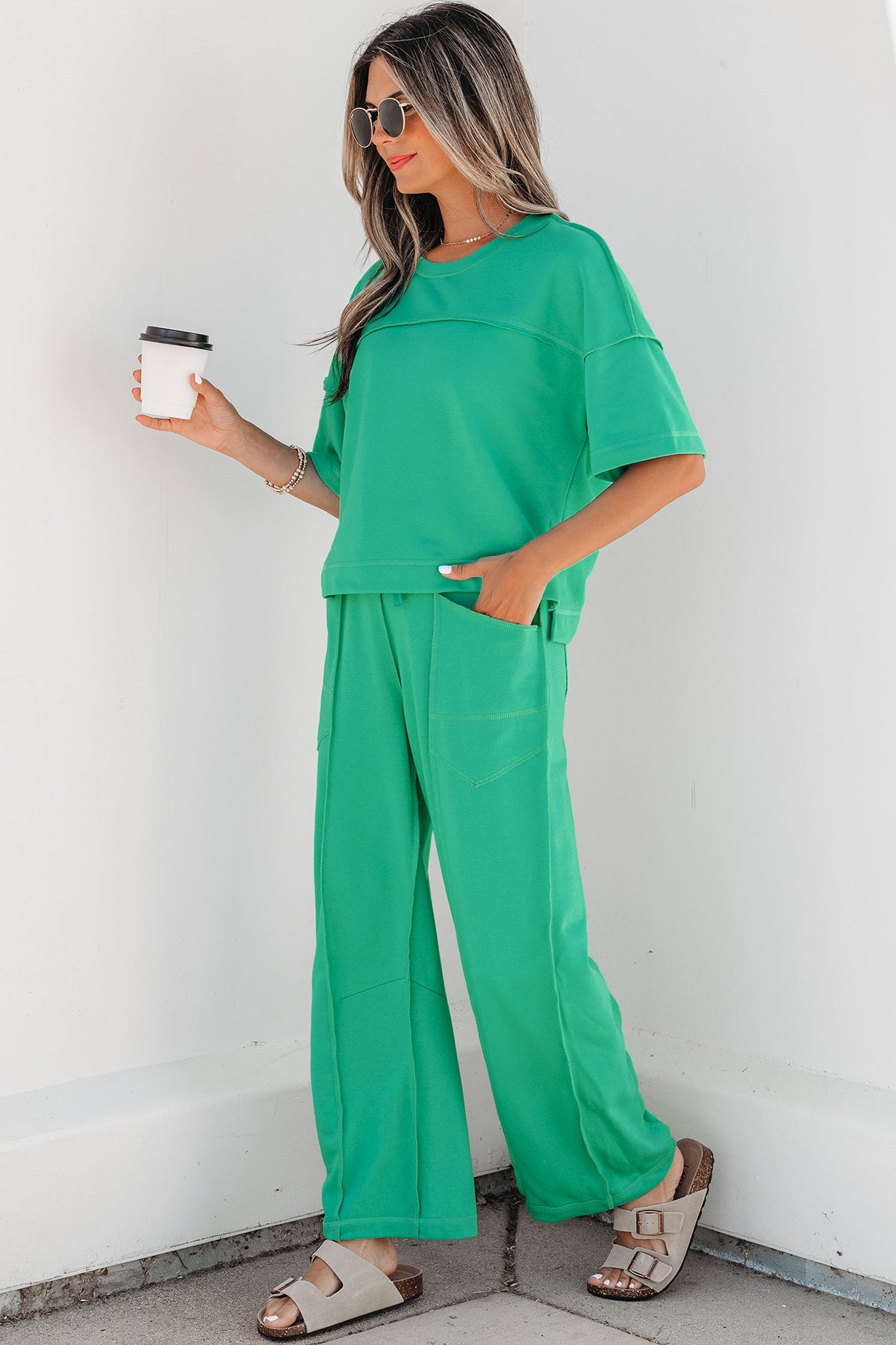 Women's Drop Shoulder Boxy Tee and Barrel Pants Set