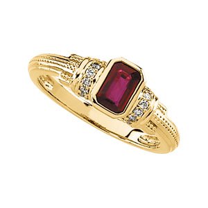 14K Yellow Gold Natural Ruby & 1/10 CTW Natural Diamond Ring