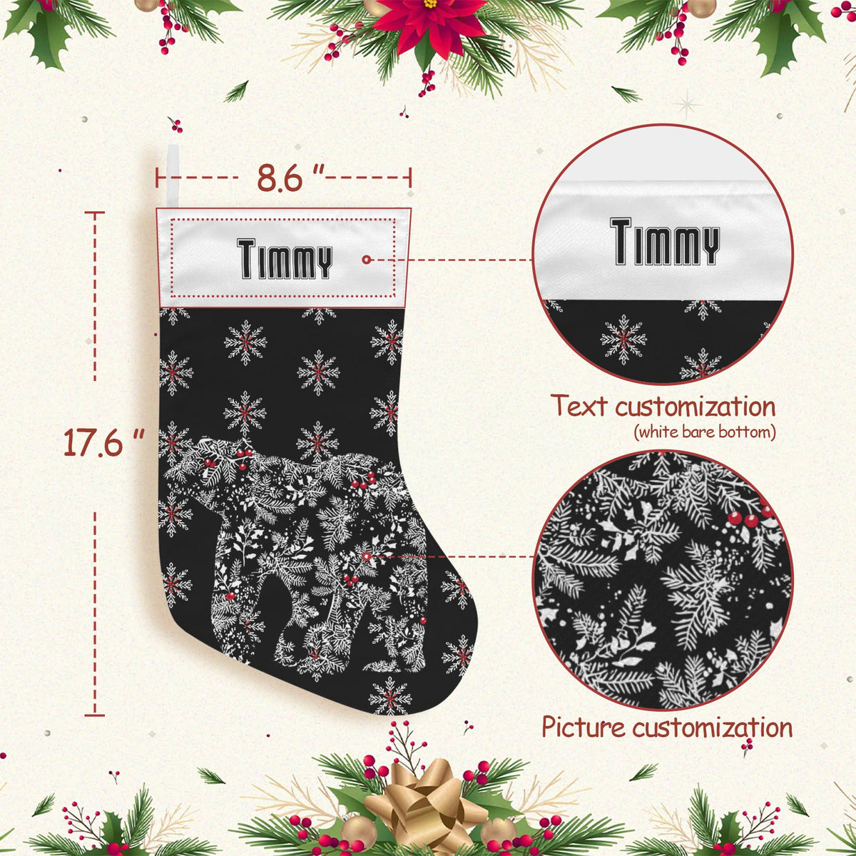 Personalizable Chinoiserie Polar Bear Black Christmas Stocking (Made in USA)