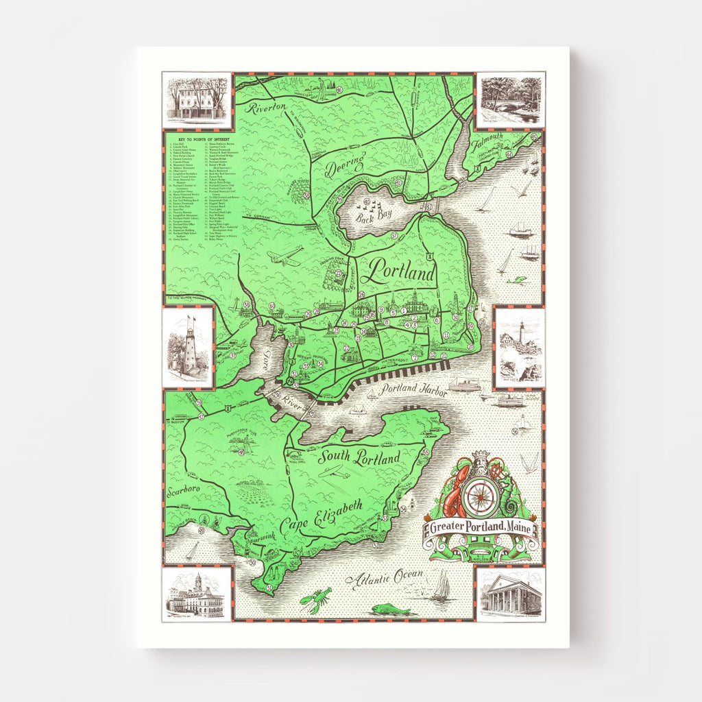 Vintage Map of Portland, Maine 1948