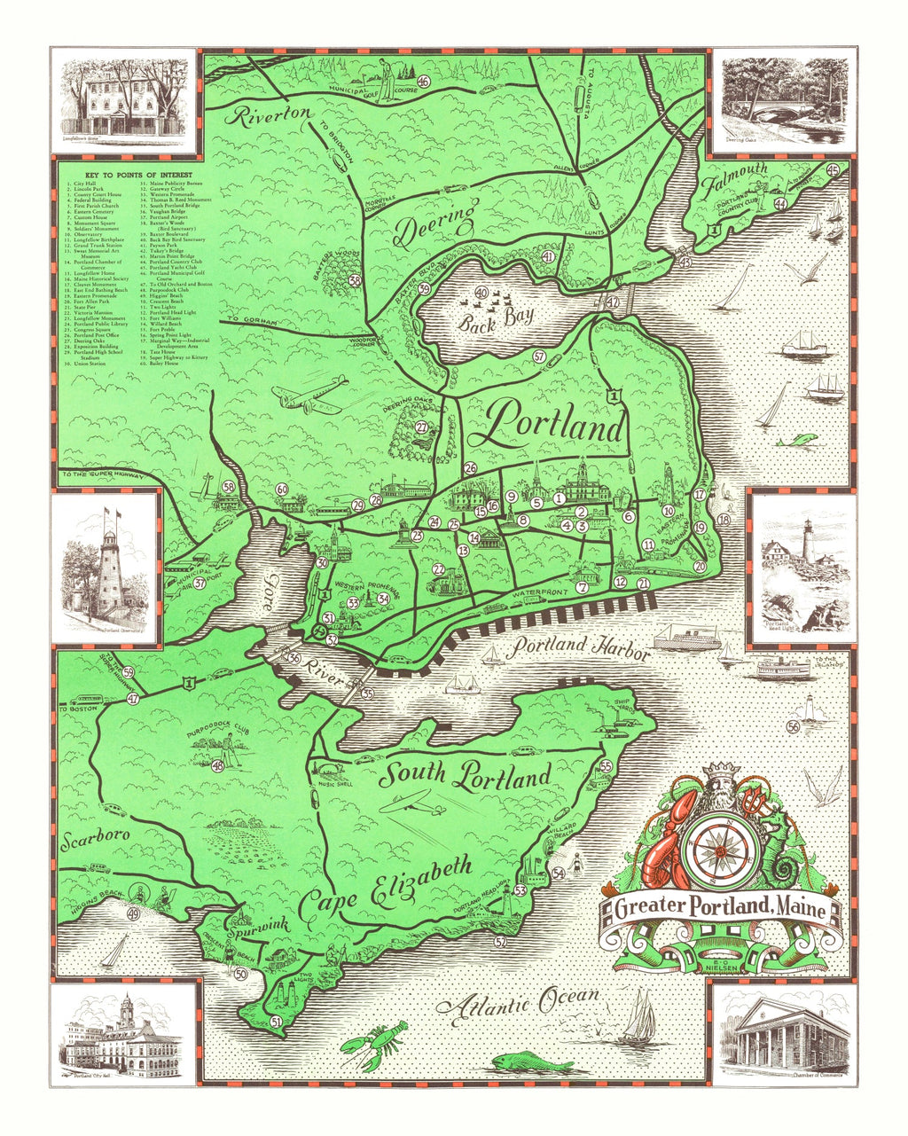 Vintage Map of Portland, Maine 1948