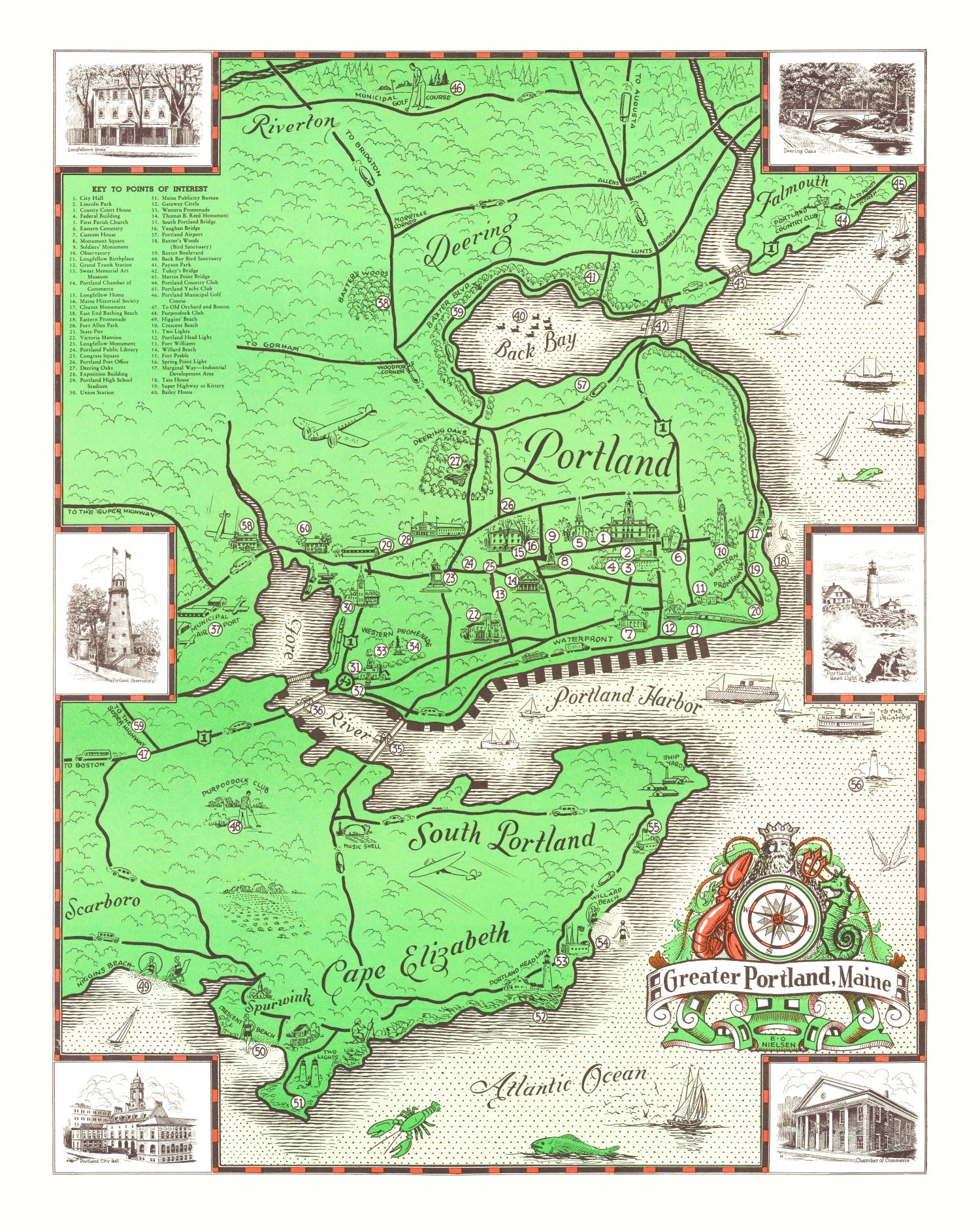 Vintage Map of Portland, Maine 1948