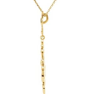 14K Yellow Gold .03 CT Natural Diamond Fleur-de-lis Sculptural 18" Necklace