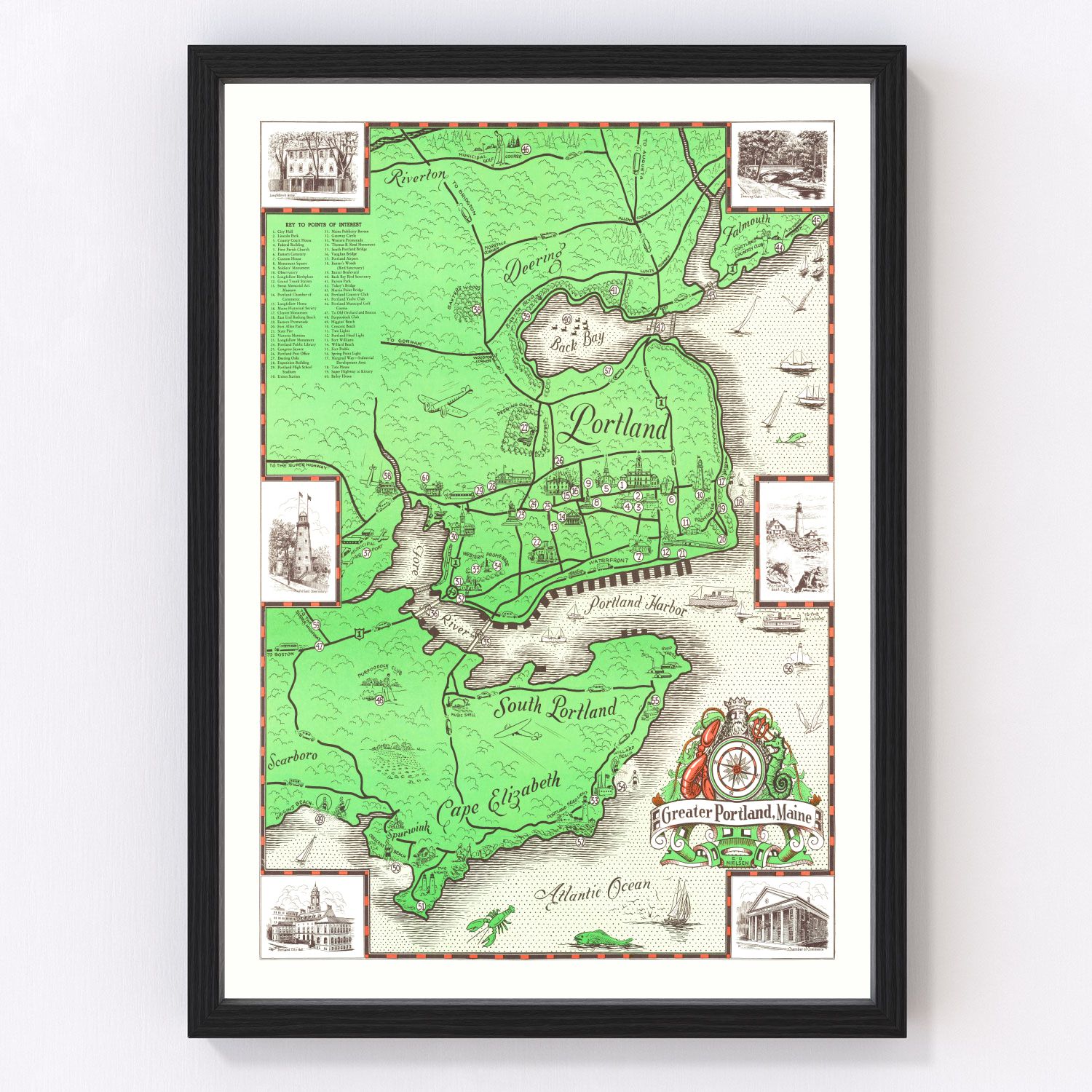 Vintage Map of Portland, Maine 1948