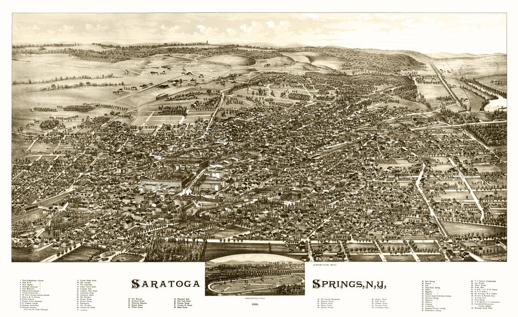 Vintage Map of Saratoga Springs, New York 1888