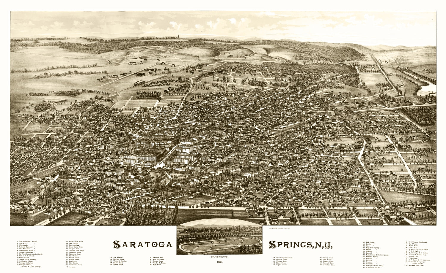 Vintage Map of Saratoga Springs, New York 1888