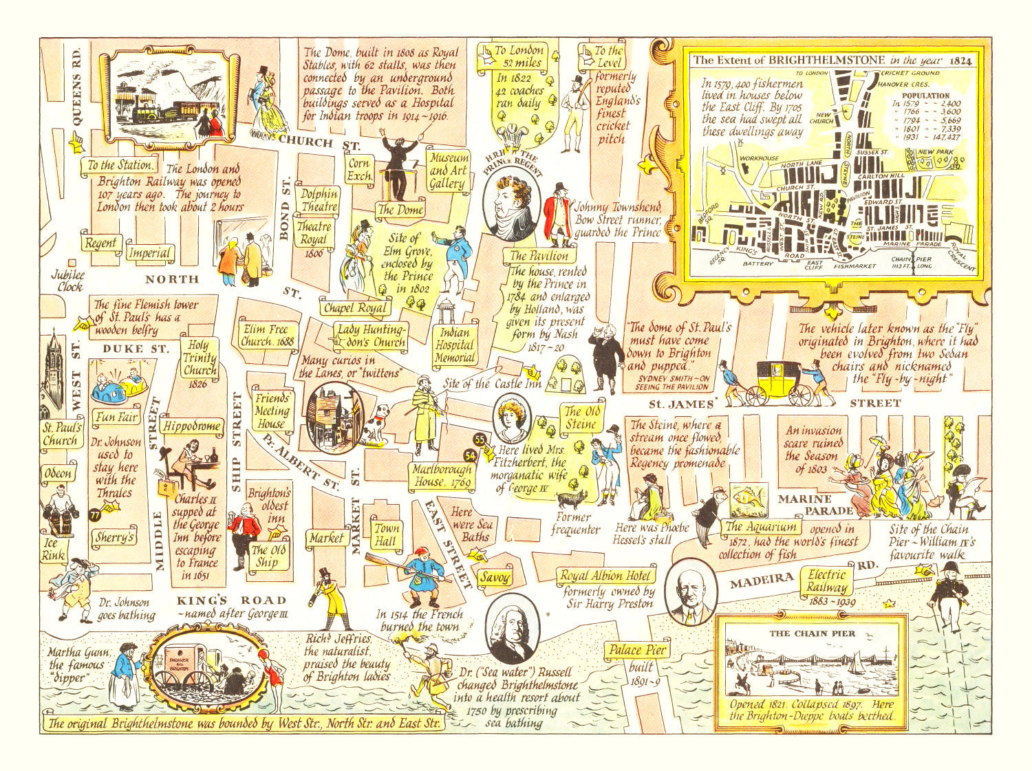 Vintage Map of Brighton, United Kingdom 1948