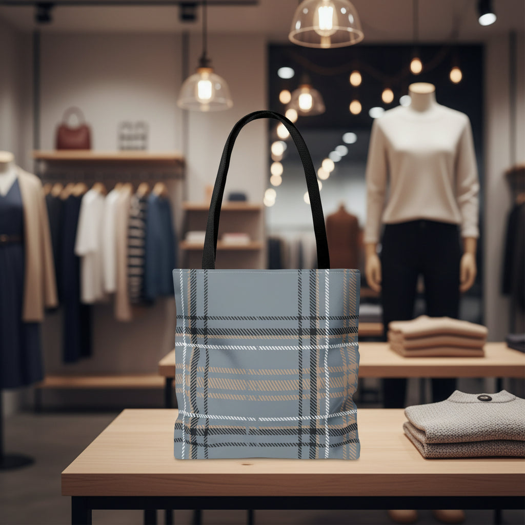 Gray Plaid Tote Bag