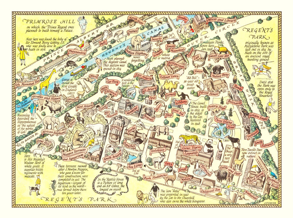 Vintage Map of Zoological Gardens Regent Park, 1947
