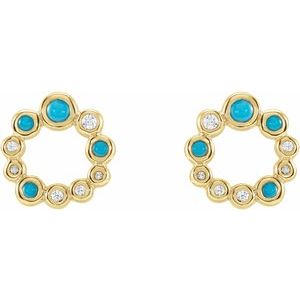 14K Yellow Gold Natural Turquoise & 1/8 CTW Natural Diamond Earrings – image 2