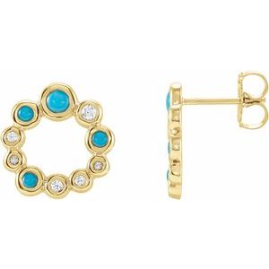 14K Yellow Gold Natural Turquoise & 1/8 CTW Natural Diamond Earrings