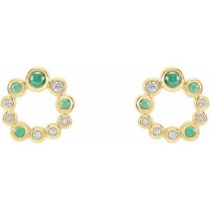 14K Yellow Gold Natural Emerald & 1/8 CTW Natural Diamond Earrings – image 2