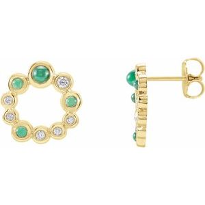14K Yellow Gold Natural Emerald & 1/8 CTW Natural Diamond Earrings