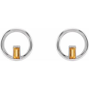 14K White Gold Natural Citrine Circle Earrings – image 2