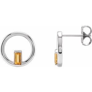 Platinum Natural Citrine Circle Earrings
