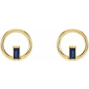14K Yellow Gold Natural Blue Sapphire Circle Earrings – image 2