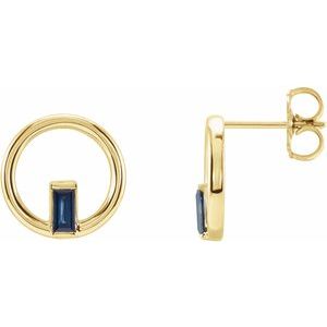 14K Yellow Gold Natural Blue Sapphire Circle Earrings