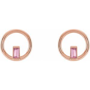 14K Rose Gold Natural Pink Tourmaline Circle Earrings – image 2