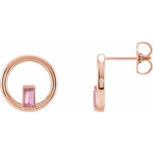 14K Rose Gold Natural Pink Tourmaline Circle Earrings