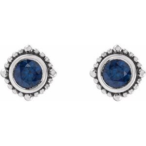 Platinum 5 mm Natural Blue Sapphire Beaded Halo-Style Earrings – image 2