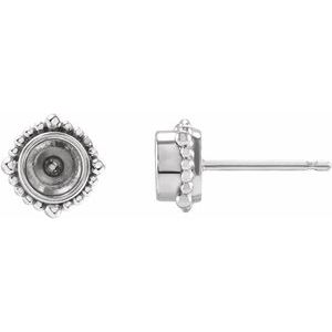 14K White Gold 5 mm Round Beaded Halo-Style Earring Mounting