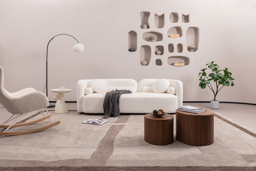 1+2 Luxury Modern Sofa Couch for Living Room, White Boucle Upholstered Cloud Couch for Apartment Home Office, 3 Seater
