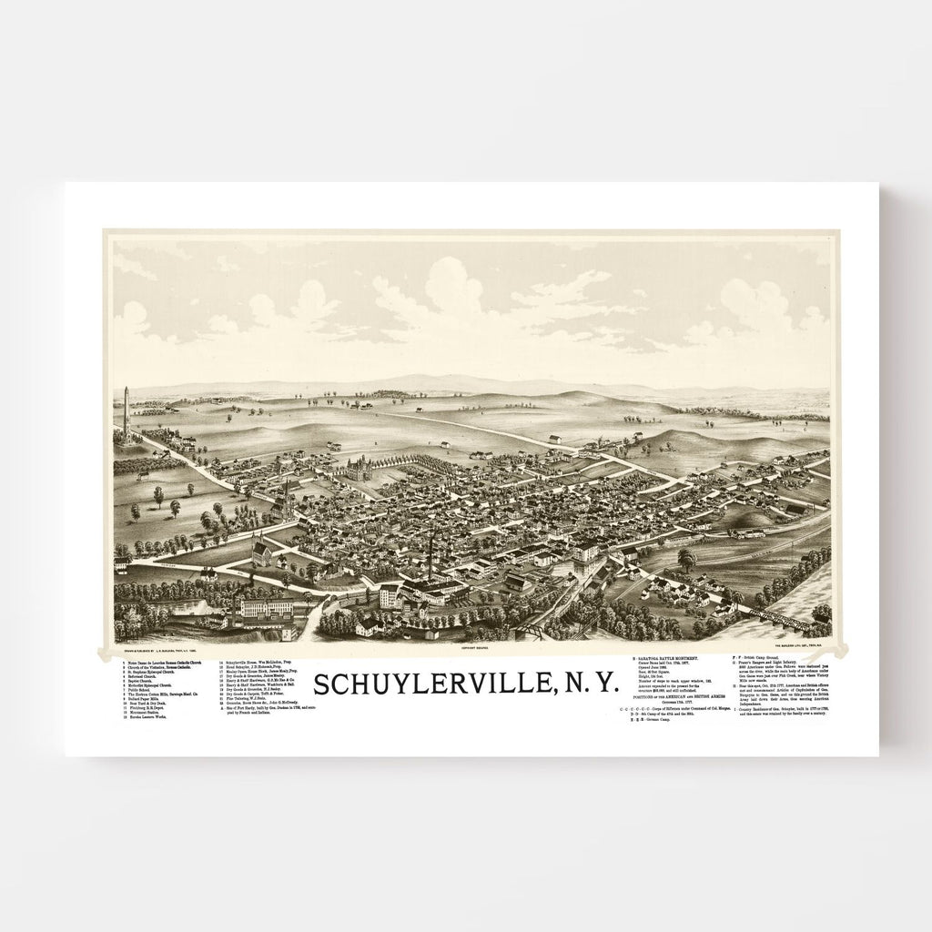 Vintage Map of Schuylerville, New York 1889