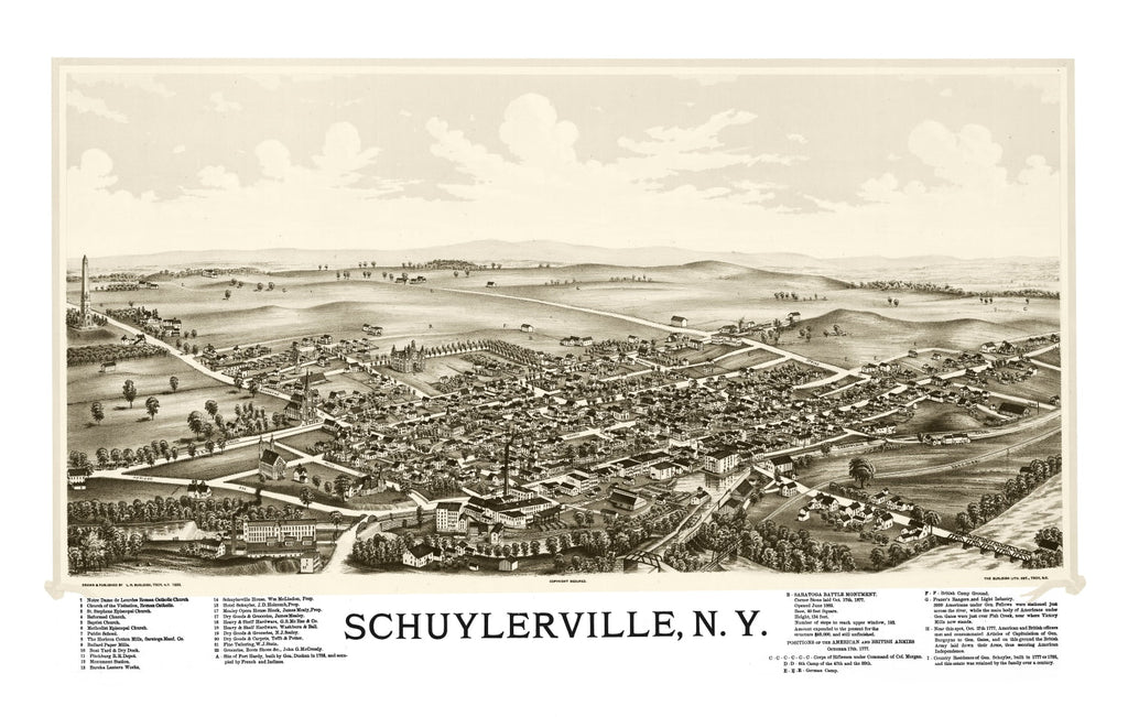 Vintage Map of Schuylerville, New York 1889