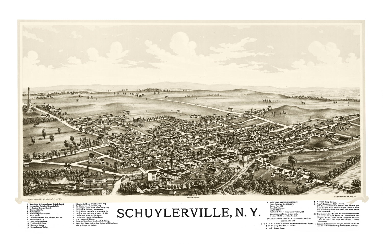 Vintage Map of Schuylerville, New York 1889